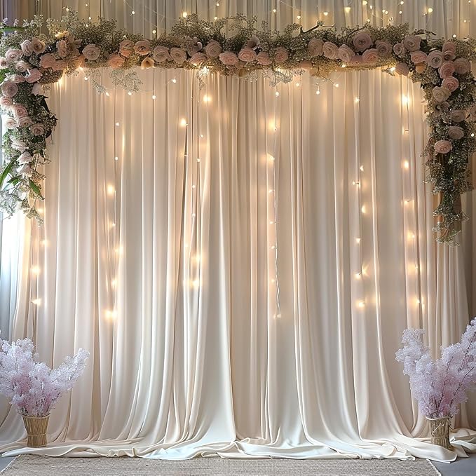 20x10ft Wrinkle Free Ivory Backdrop Curtain - Image 2
