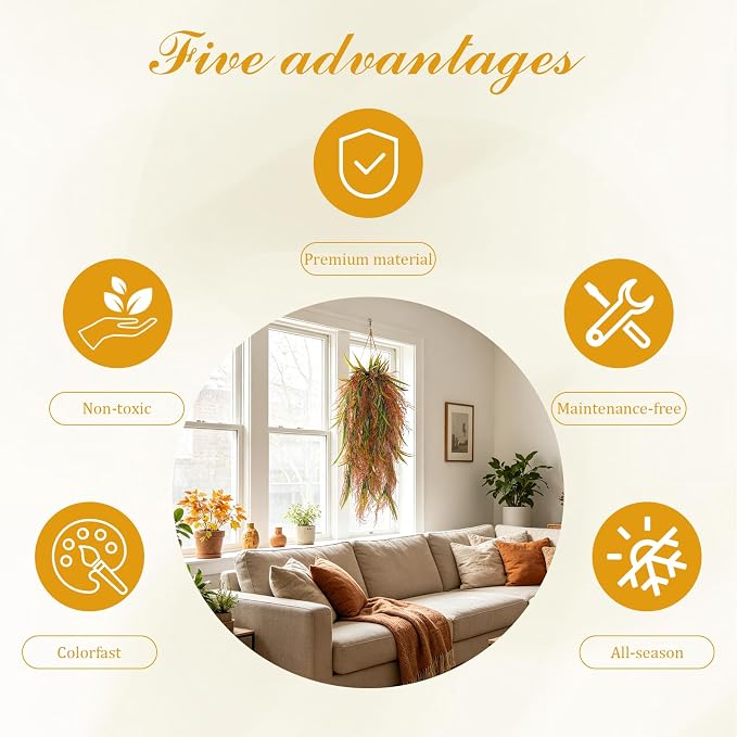 4Pcs Autumn Fake Hanging Fern Plants - Image 5