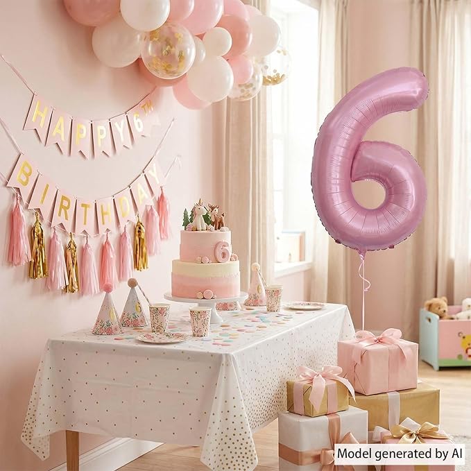 Pearlescent Pink Number6 Balloon 40Inch, Shiny Foil - Image 6