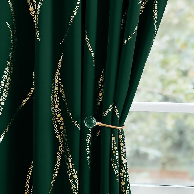 Yakamok Emerald Green Curtains for Livingroom Foil Print W52 x L63-inch | - Image 8