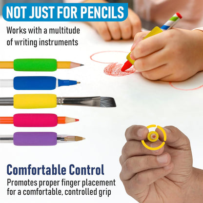 The Pencil Grip The Classics Soft Foam Pencil Grips, Ergonomic Writing Aid For Lefties And Righties, 1.5 Inch Long, Assorted Colors, 12 Count - TPG-16412