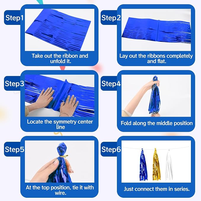 2 Pack Blue White Gold Metallic Tassel Garland - Image 4
