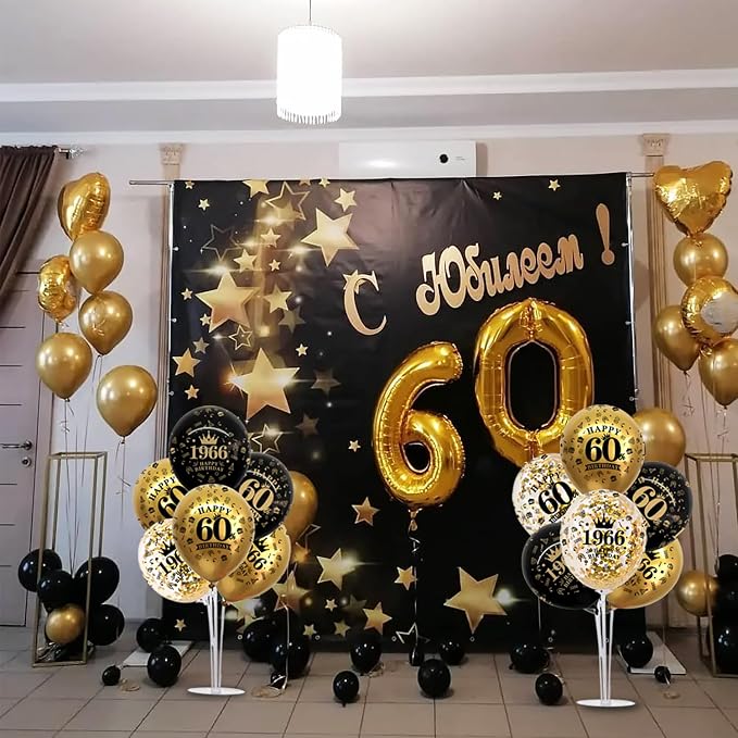 TONIFUL 4 Set 50th Birthday Decor Printed 1976 Black Gold Balloon Stand | - Image 4