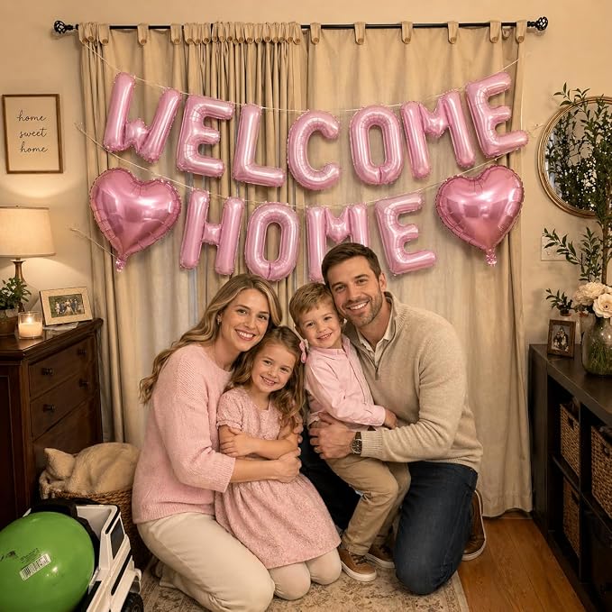 Welcome Home Balloons Pink, 16Inch Welcome Home Foil Balloons Banner - Image 3