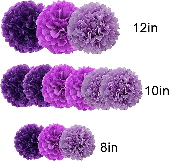 12Pcs Purple Hanging Tissue Paper Pom Poms, Pompoms Flowers - Image 4
