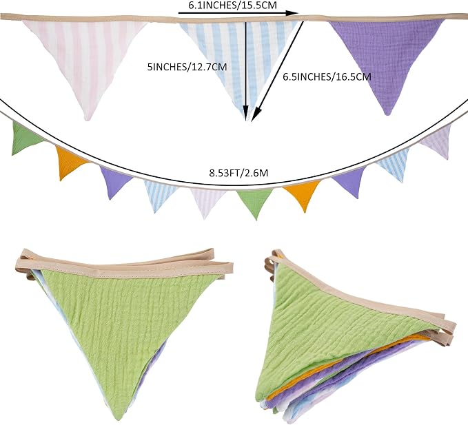 2Pcs Triangle Bunting Flag No-DIY Cotton Fabric Garland Reusable Party Banner - Image 5