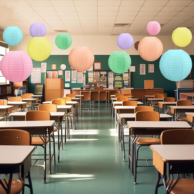 12 Pcs 10 Inch Hanging Paper Lanterns Party Decorations Cute Pastel Classroom - Image 5