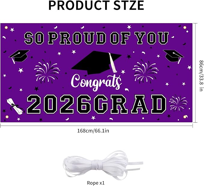 Graduation Decorations 2026 Purple Graduation Banner 66.1" x 33.8" Graduation - Image 2