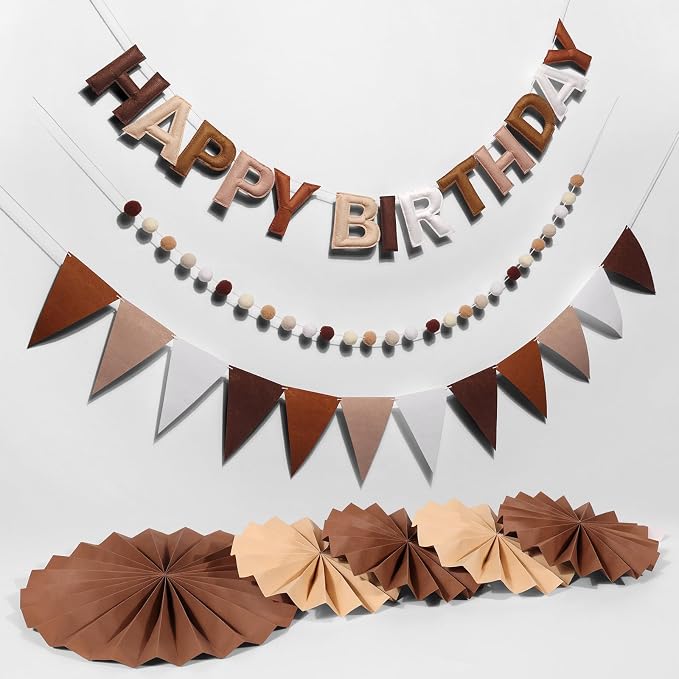 3D Happy Birthday Banner, Pre-Strung Felt Party Decorations | Ready-to-Hang 3D by Danadia