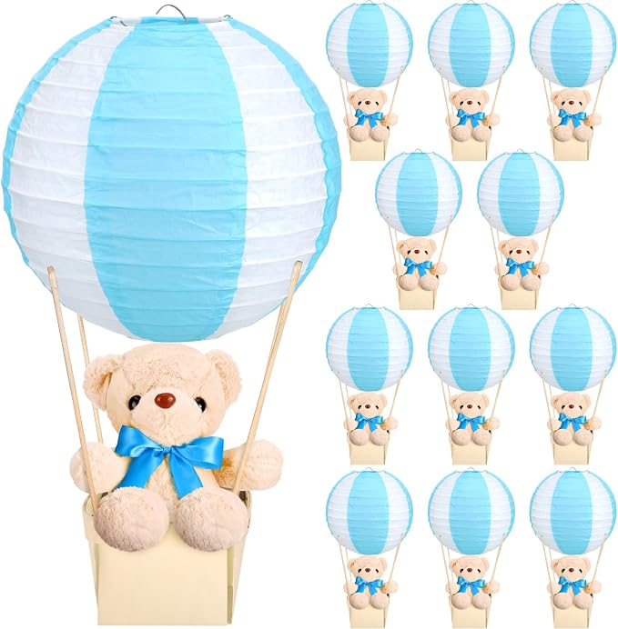 12 Sets Baby Shower Hot Air Balloon Table Centerpieces DIY Paper Lanterns by Baquler