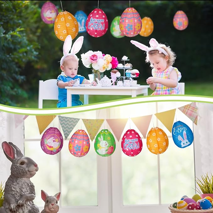 12 Pcs Easter Party Hanging Paper Lanterns Easter Eggs Bunny Chick Basket - Image 6