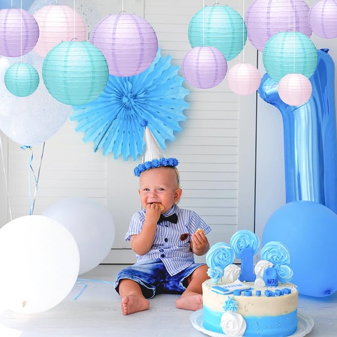 21Pcs Pastel Paper Lanterns, 4-10in Round Hanging Decor, Girl Birthday | - Image 7