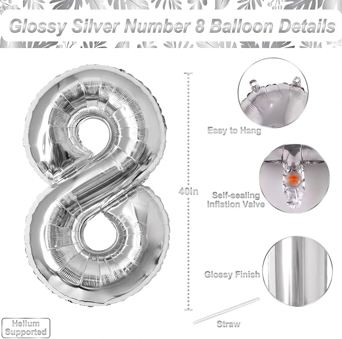 Silver Number 18 Balloon 40 Inch, Sleek Foil - Image 4