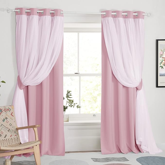 PONY DANCE Nursery Curtains Pink, 52 x 84 inches, Light Pink, 2 Panels | by PONYDANCE