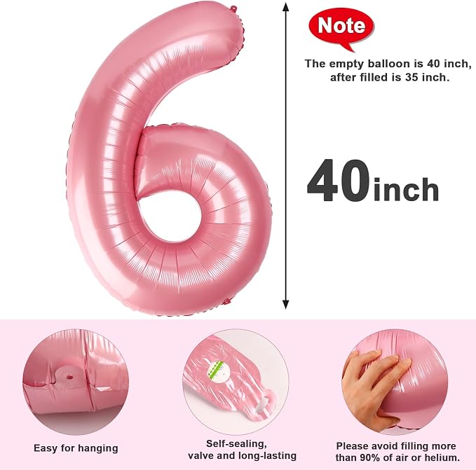6 Balloon Numbers Birthday Decorations, 40In Pearl Pink Balloons - Image 5