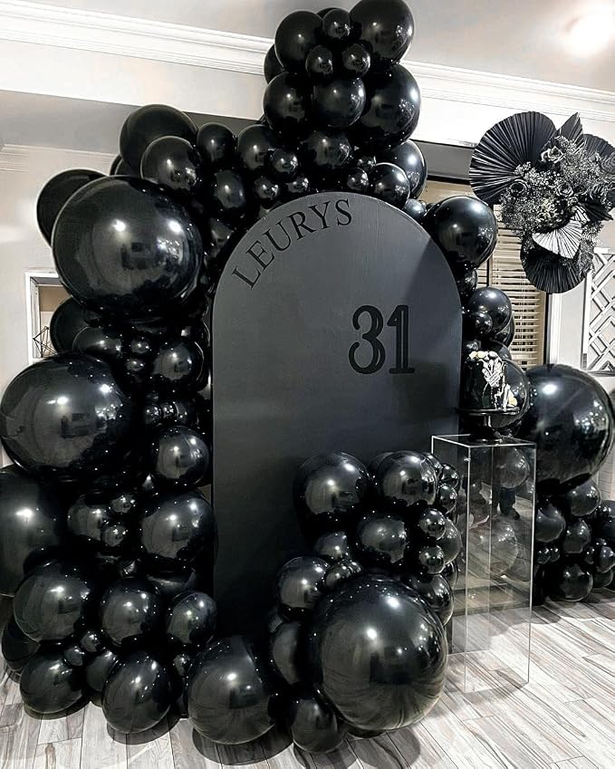 Black Balloons Double Stuffed Balloon Garland Arch Kit Latex Different Size by Captank