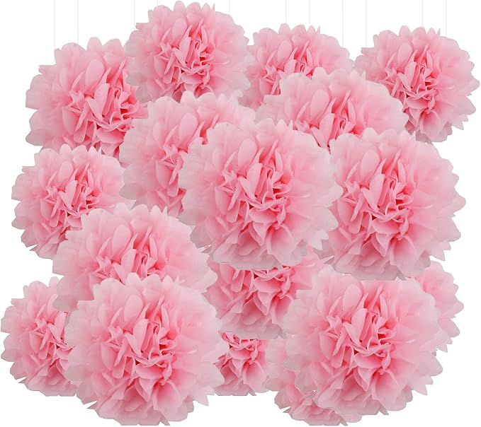 Qimoo 20pcs Light Pink Paper Pom Poms Decorations, DIY Tissue Paper Flowers Ball by QIMOO