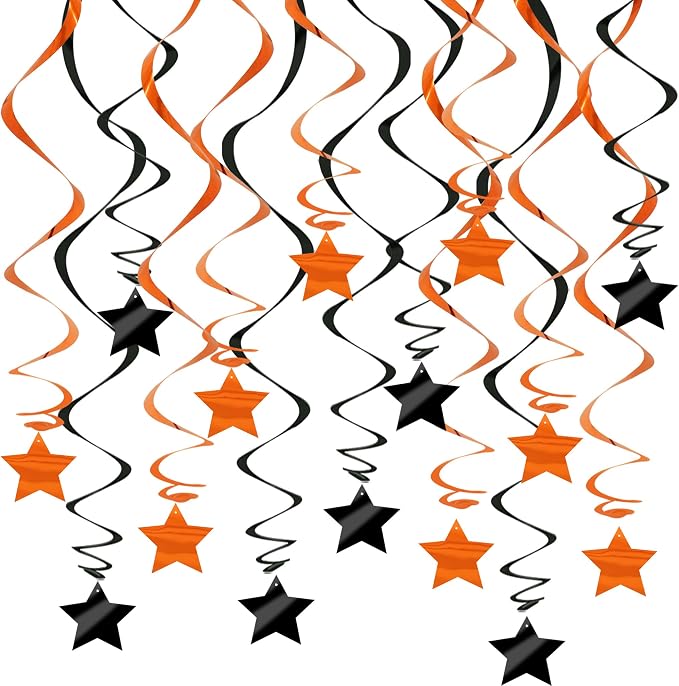 BEISHID Black Orange Stars Hanging Swirls Pre-Strung Stars Hanging Decorations by Beishida