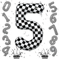 40 Inch Checkered 5 Number Balloons, Large Foil Self Inflating 5th Birthday by Isndare