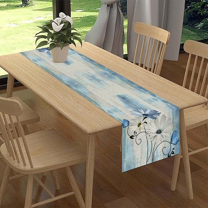 Spring Daisy Table Runner, Farmhouse Seasonal Summer Flower Retro Country Table Center Decor for Home Kitchen Dining Patio Holiday Party Indoor Outdoor Table Decorations, 13"x108" Inch