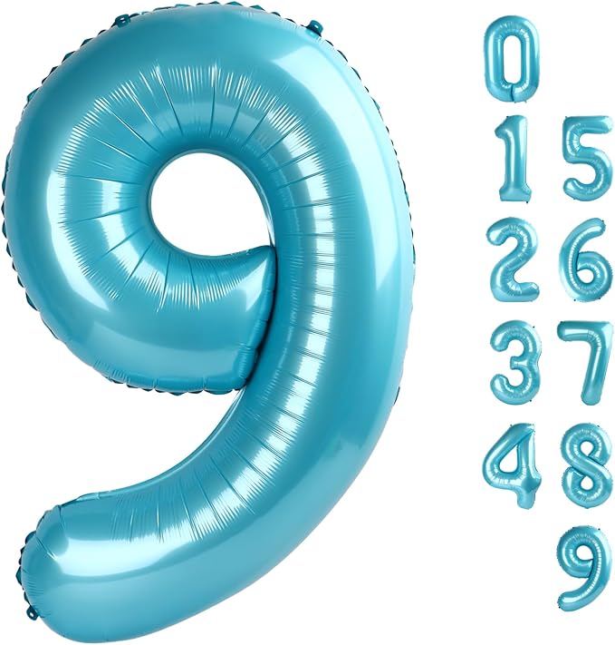 9 Balloon Number 40 Inch Pastel Blue Balloons by Mluchee