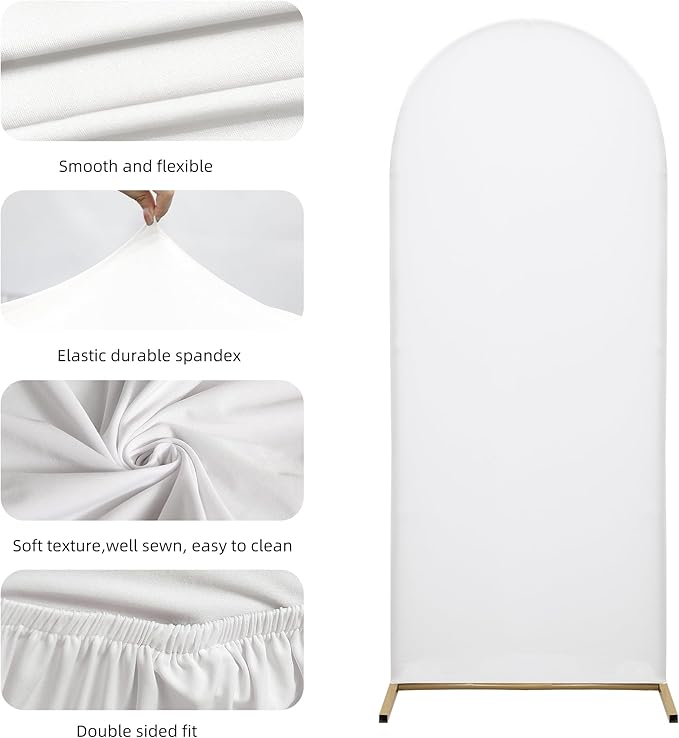 Wedding Arch Covers Arch Backdrop Cover Arch Stand Covers 7.2FT 6.6FT 6FT Set of 3 Arch Cover Spandex Fabric Stretchy Backdrop for Wedding Birthday Party Decoration Baby Shower (White, Cover Only)