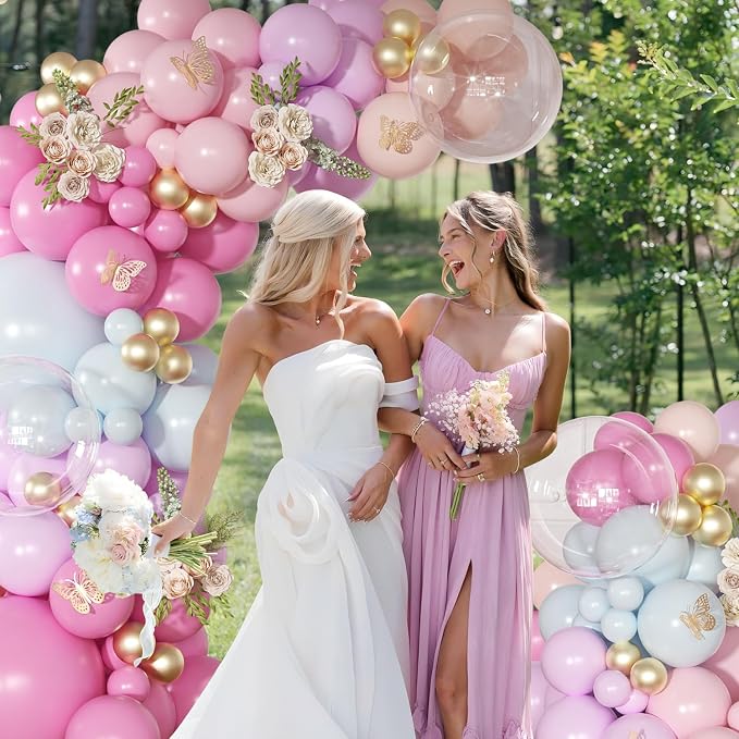 Light Pink and Blue Balloon Arch Kit, Princess Gold Pink Rose Orange Balloon - Image 3