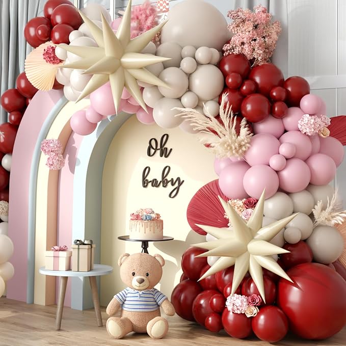 Retro Red Dusty Pink Balloon Arch Kit - Image 3