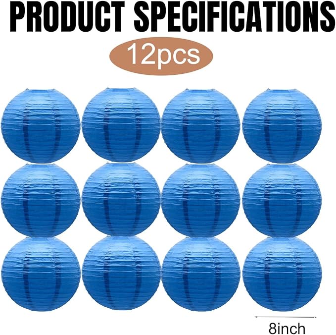 Blue Round Paper Lanterns Chinese Japanese Hanging Ceiling Decorations - Image 3