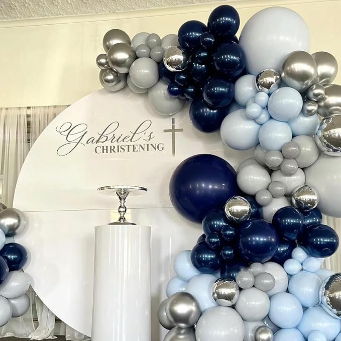 MEBAY Blue White Silver Balloons Garland Arch Kit - Image 7