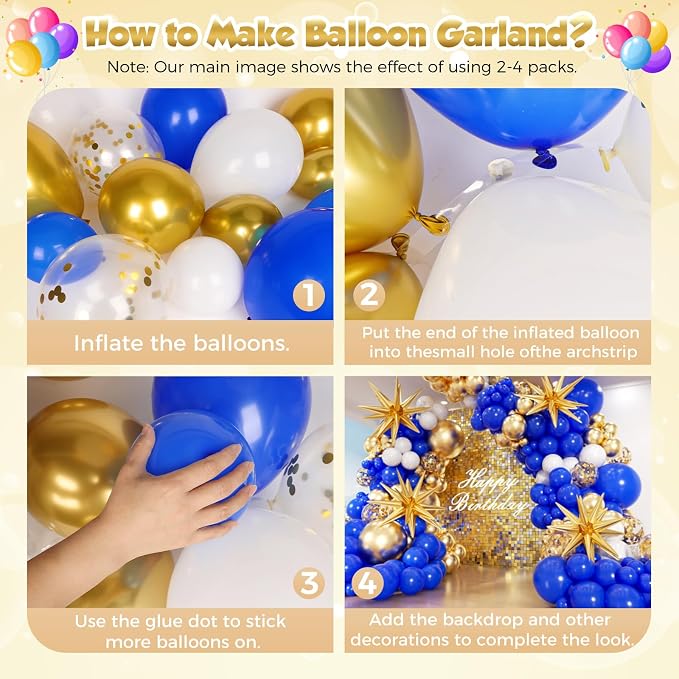 Royal Blue and Gold Balloon Arch Garland Kit 153pcs - Image 3