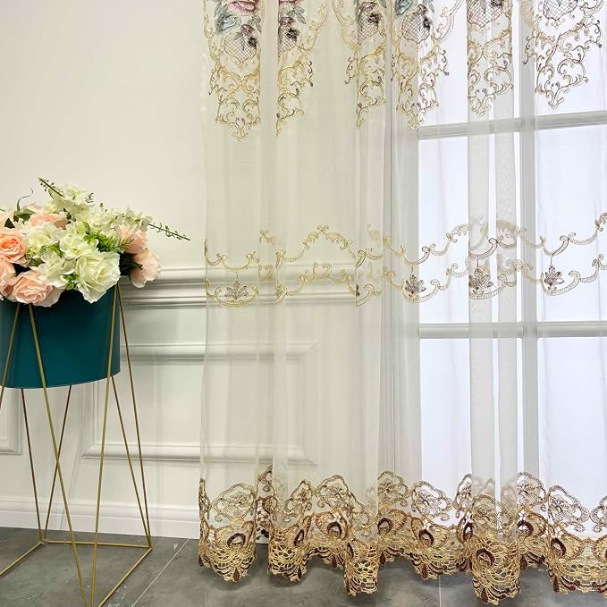 1 Panel Embroidered Floral Voile Sheer Window Curtain Rod Pocket Top | - Image 5
