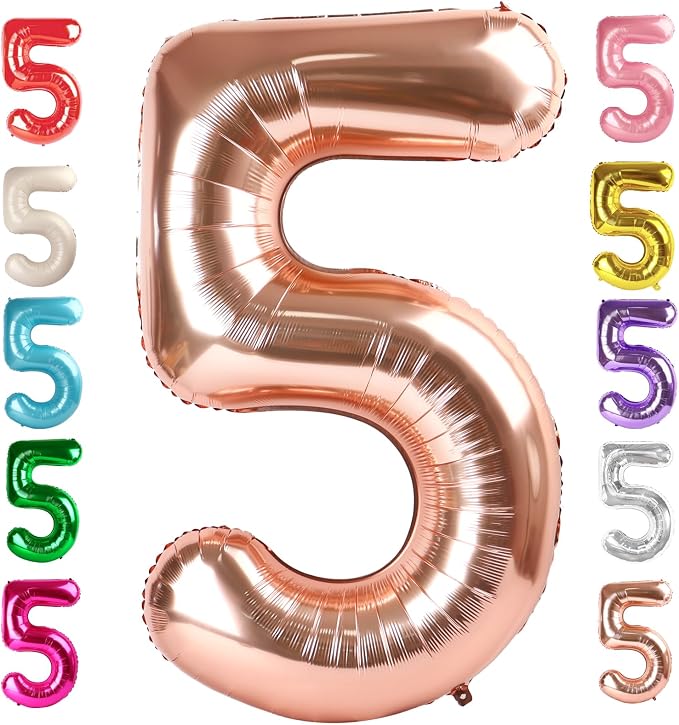 5 Balloon Numbers Birthday Decorations, 40In Rose Gold Balloons by Mluchee