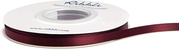 Ribbli Double Faced Burgundy Satin Ribbon, 1/4” x Continuous 25 Yards, Use by Ribbli