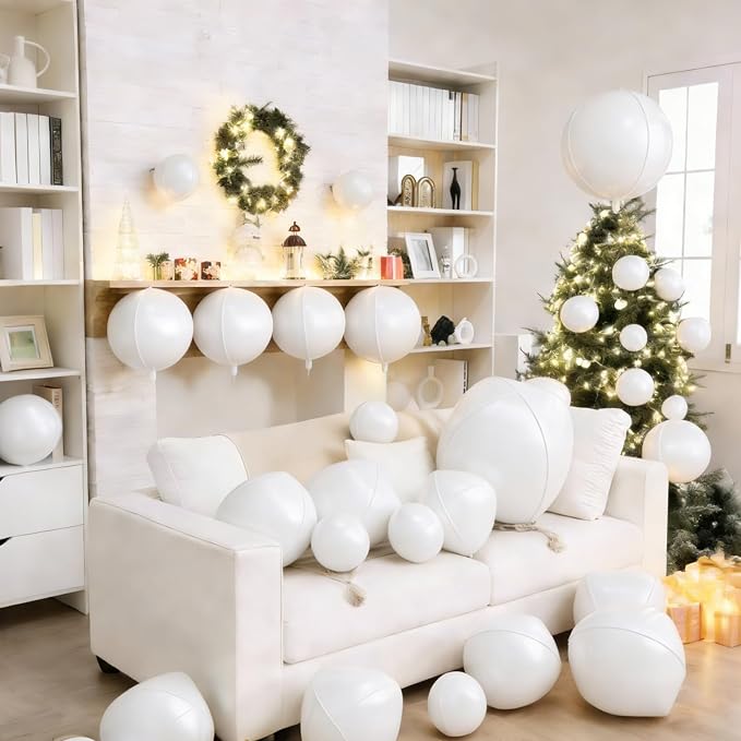 12Pcs White Round Balloons Foil, Giant White Foil Balloons - Image 5