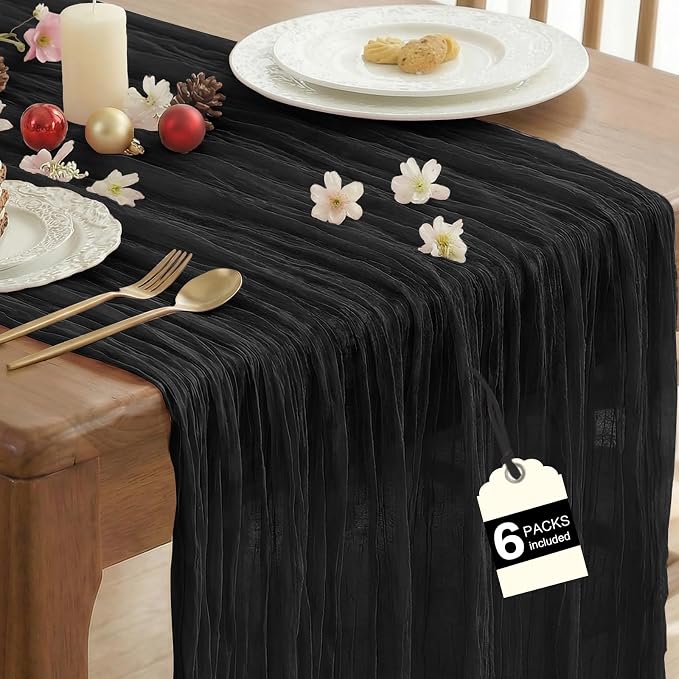IVAPUPU 6 Pcs Cheesecloth Table Runner - 10ft Black Boho Gauze Black Cheese by IVAPUPU