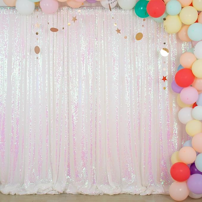 ShinyBeauty White Sequin Backdrop 4FTx8FT 2 Pieces Iridescent White Backdrop - Image 2