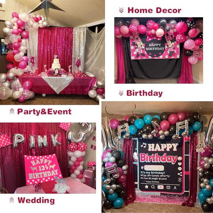 Eternal Beauty Hot Pink Sequin Backdrop, 5x7 Ft Glitter Background Curtains for Shimmer Photography Party Wedding Birthday Back Drop Decor