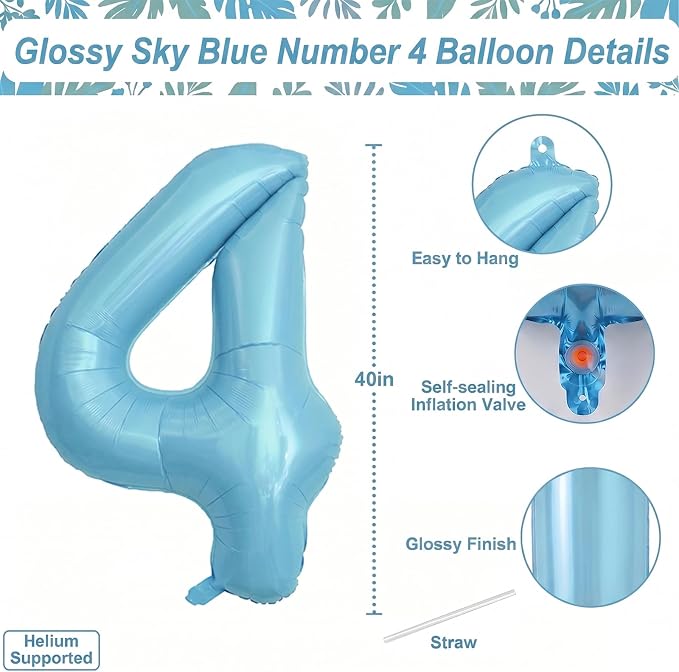 Pearlescent Blue Number 14 Balloon 40 Inch, Large Light Blue Foil 14th Birthday - Image 4