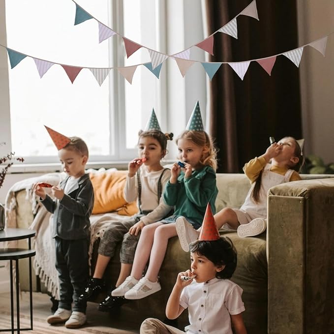 2Pcs Triangle Bunting Flag No-DIY Cotton Fabric Garland Reusable Party Banner - Image 3