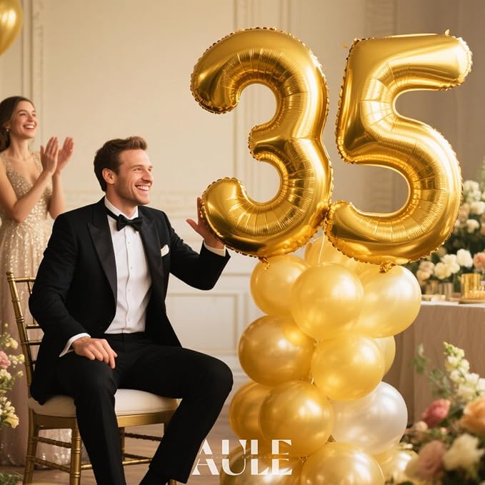 AULE 40 Inch Gold 35 Balloon Number Foil 0-9 Birthday Big Numbers | Birthday - Image 2