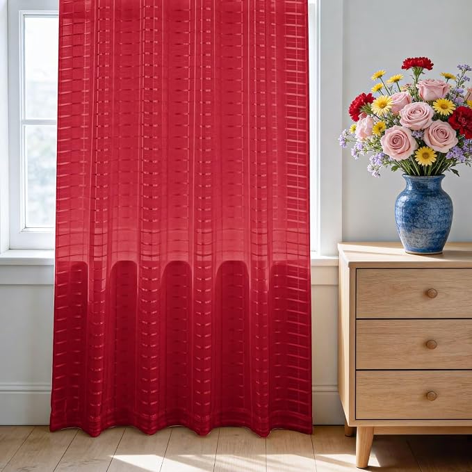 SpaceDresser Check Sheer Curtains 84 Inches Long - Image 3