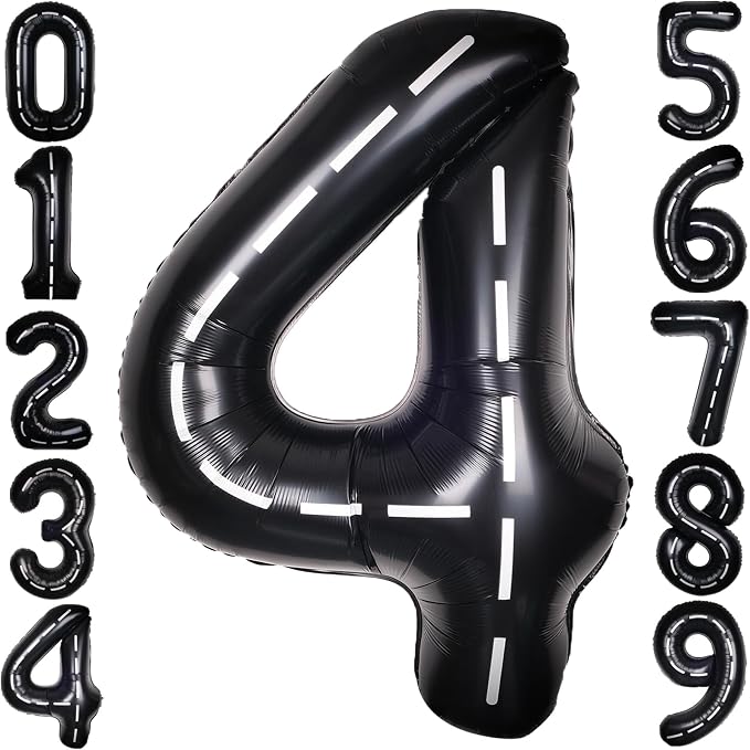 Race Car 40 Inch Black 4 Big Large Helium Balloon Number 0-9 | Track Giant by SULALABOO
