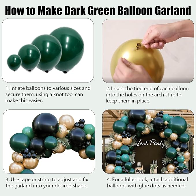 Emerald Dark Green Black Gold Balloon Arch Kit 119 PCs Double Stuffed | Luxury - Image 4