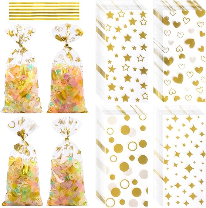 COQOFA 100 Pcs Gold 5"X11" Gift Wrap Cellophane Treat Bags Clear Party Favor by COQOFA