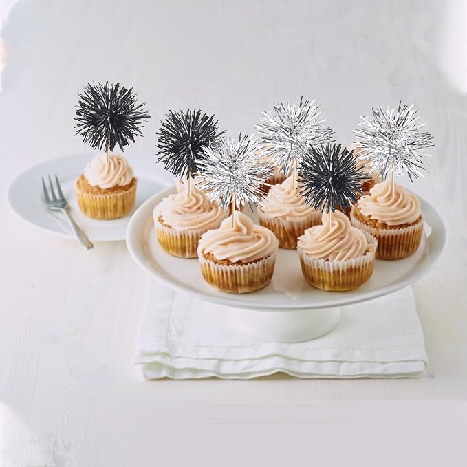 40 PCS Foil Firework Cupcake Toppers Sparkle Tinsel Cupcakae Picks Foil - Image 4