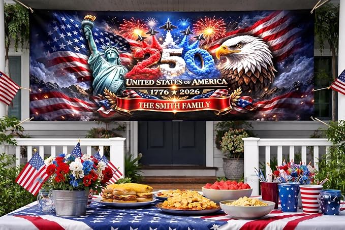 Personalized 250 Years of Freedom USA Banner 1776-2026, Patriotic American - Image 3