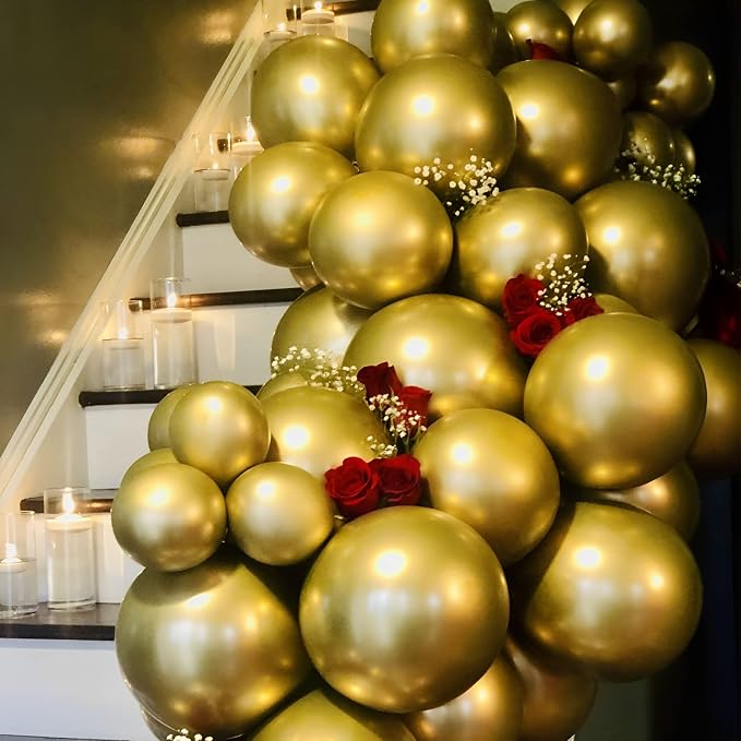 Voircoloria 105pcs Metallic Gold Party Latex Balloons, 12inch | - Image 4