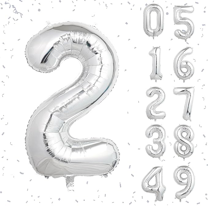 40 Inch Silver Number Balloons, Helium Mylar Foil Number Balloons by Unknown