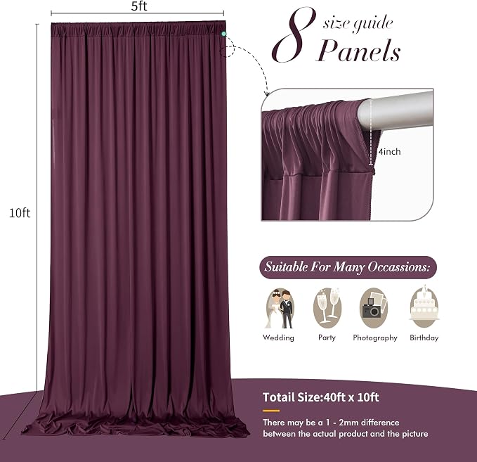 40 ft x 10 ft Wrinkle Free Maroon Backdrop Curtain - Image 5